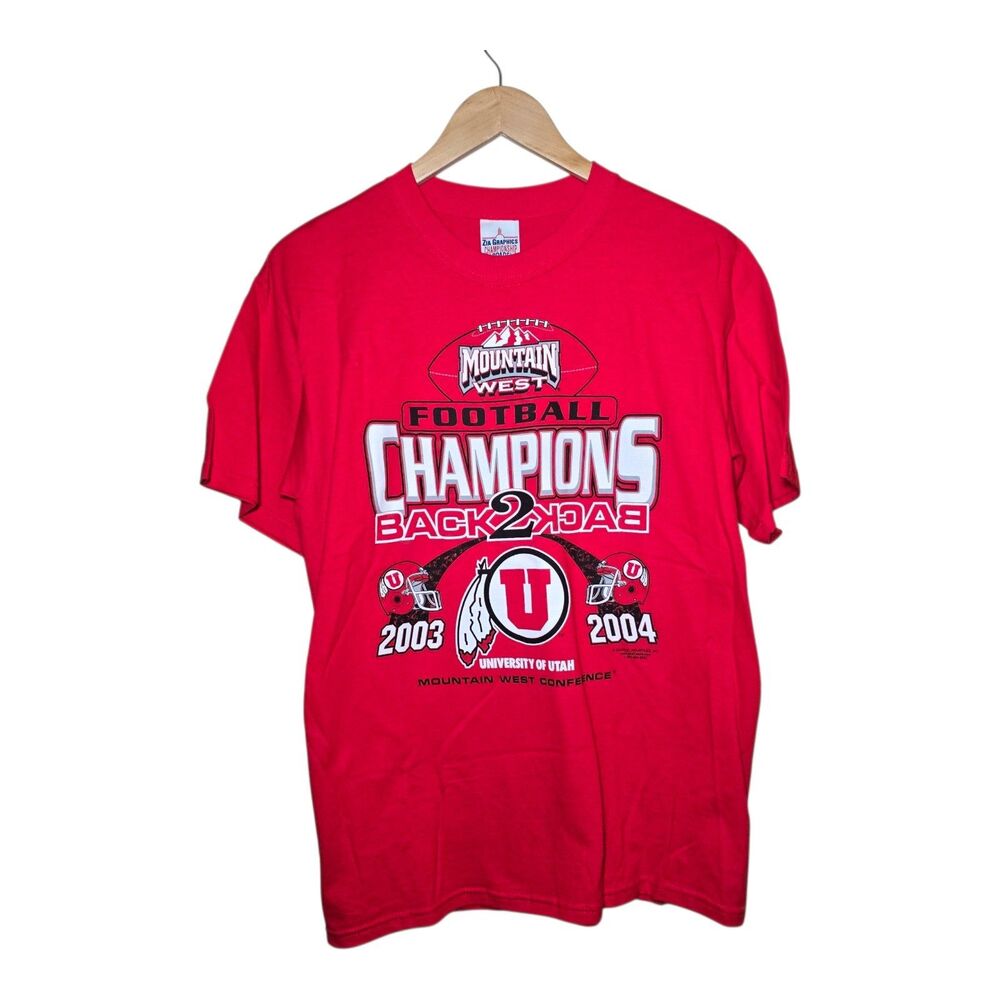 Vintage Men's Medium Red T-Shirt Utah Utes Football Back-2-Back MW Champs 03-04